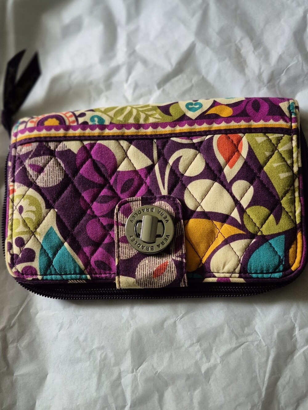 Vera Bradley Quilted Floral Turnlock Wallet Plum Crazy